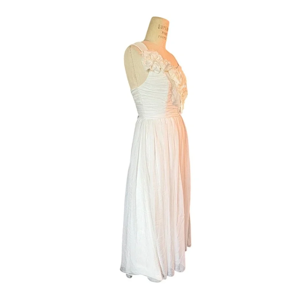 White 3D Floral Chiffon Formal Evening Gown Wedding Dress Maxi Feminine Romantic - Picture 3 of 9